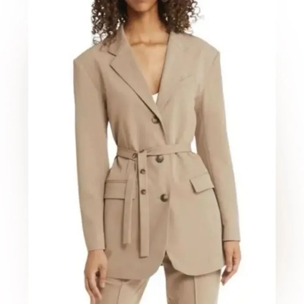 New Topshop Belted Waist Long Blazer Tan Size 8